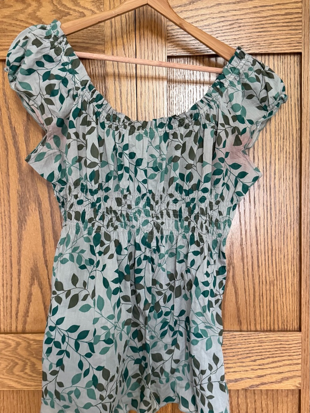Mimi Maternity Green Leaf-Print Smocked Peasant Tunic